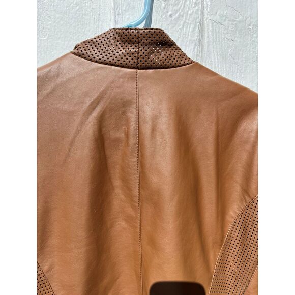 Pamela McCoy Women's XL Perforated Accent Drape Front Faux Leather Jacket - Picture 3 of 10